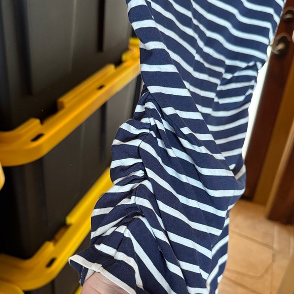 Boden Navy White Striped Ruched Side Elbow Sleeve Top Size 6 - Picture 6 of 9